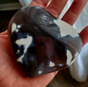 🐋 Orca Agate Large Puffy Heart Crystal Blue Chalcedony 🐋